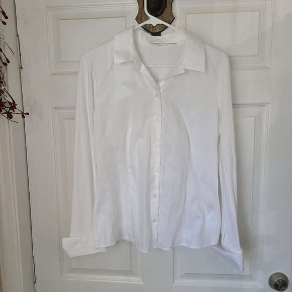 (1332) Calvin Klein Woman's Long Sleeve Blouse, Size: Medium Color: White - Picture 2 of 12